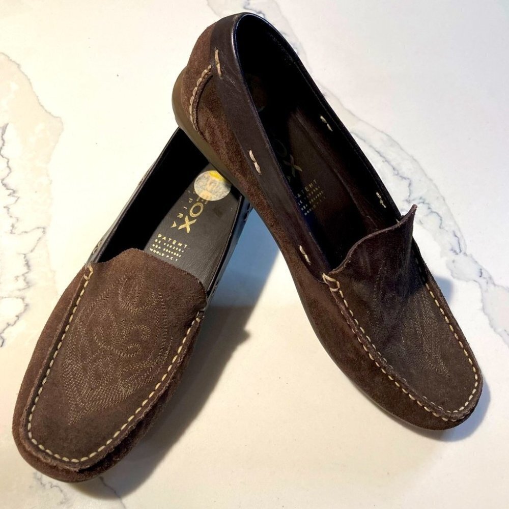 GEOX Sz 38 Breathable Suede Driving Loafer With Embroidered Toe Cap Comfort
